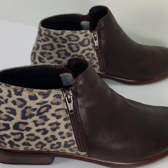 NAOT HELM BROWN LEATHER CHEETAH PRINT SUEDE SIDES ZIP BOOTIES WOMEN'S 42 L 11 - Picture 7 of 11